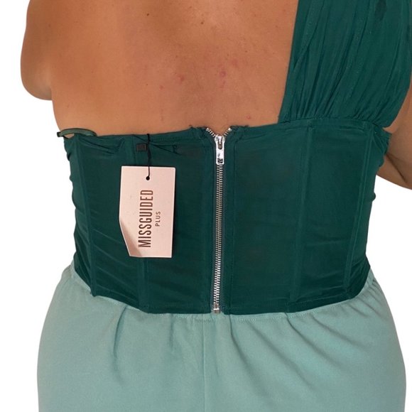 Missguided Plus Size Green Mesh One Shoulder Corset Top Size 18 NWT - Picture 2 of 4